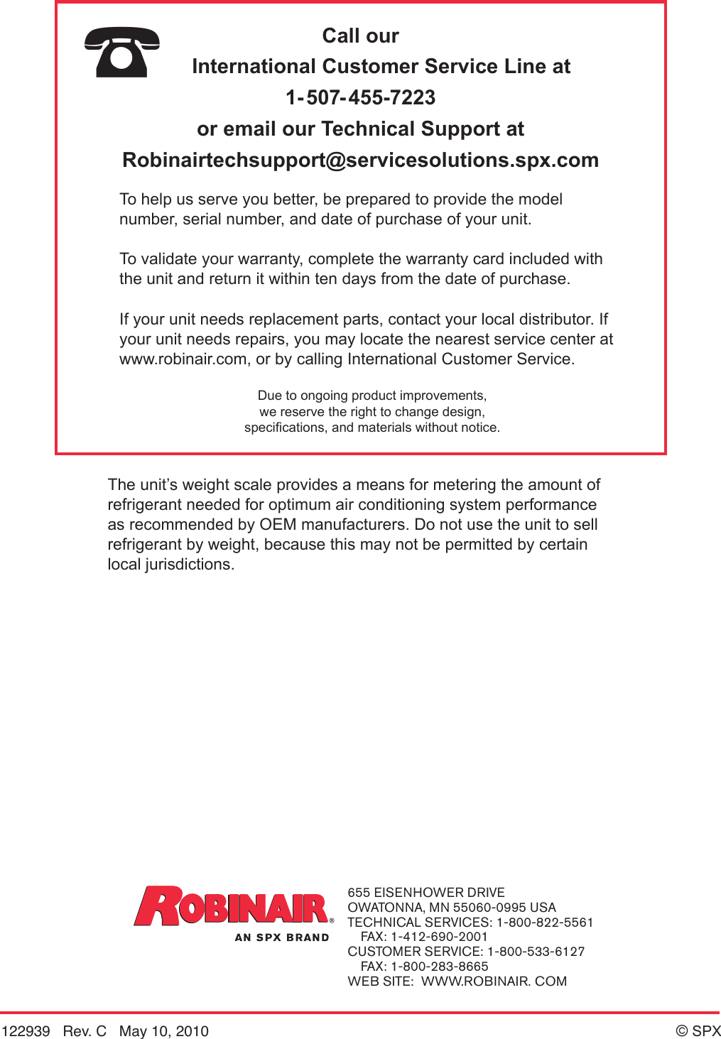 Page 9 of 9 - Robinair Robinair-High-Performance-Vacuum-Pump-15120A-15121A-Users-Manual-  Robinair-high-performance-vacuum-pump-15120a-15121a-users-manual