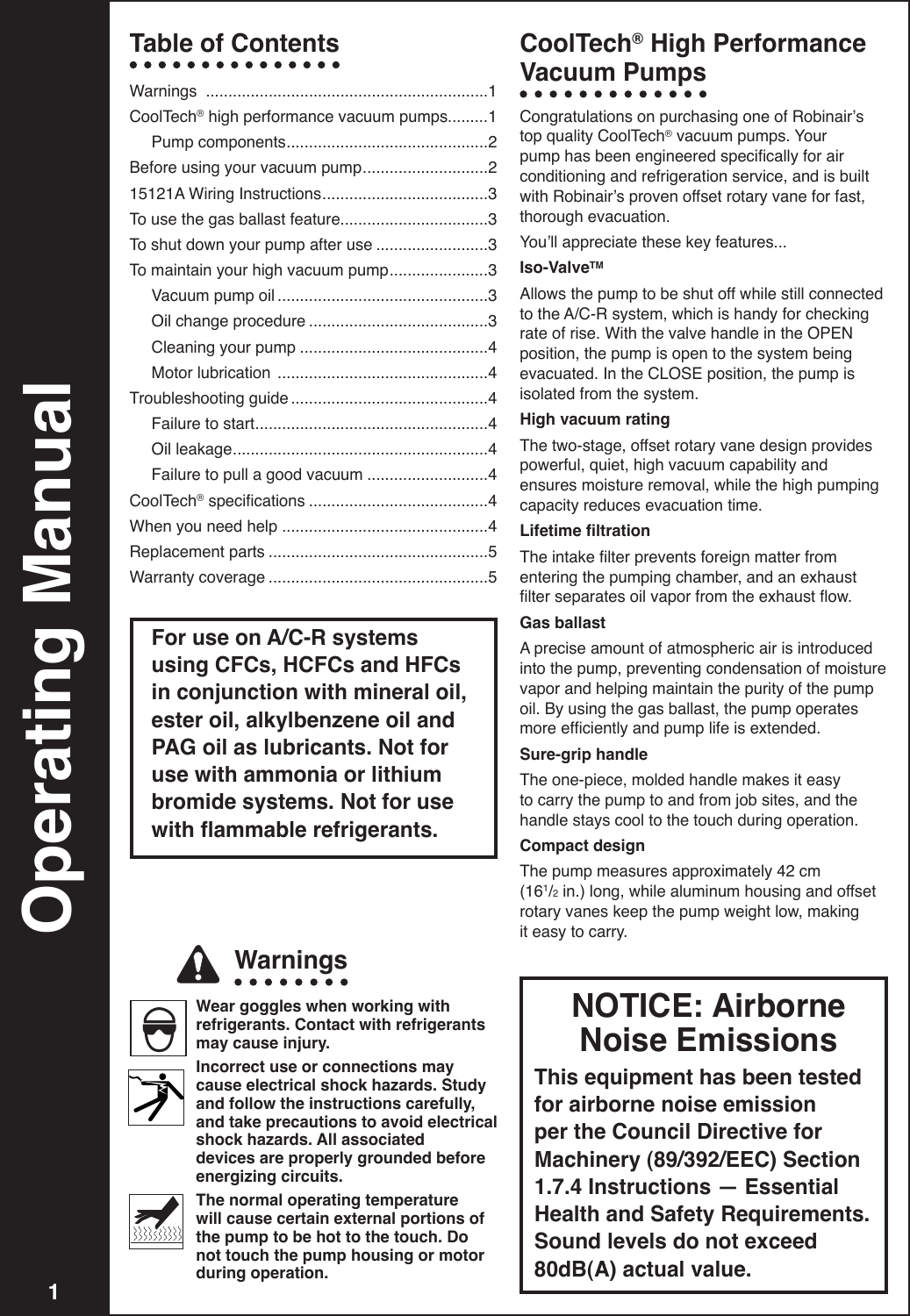 Page 2 of 7 - Robinair Robinair-High-Performance-Vacuum-Pump-15120A-Users-Manual-  Robinair-high-performance-vacuum-pump-15120a-users-manual