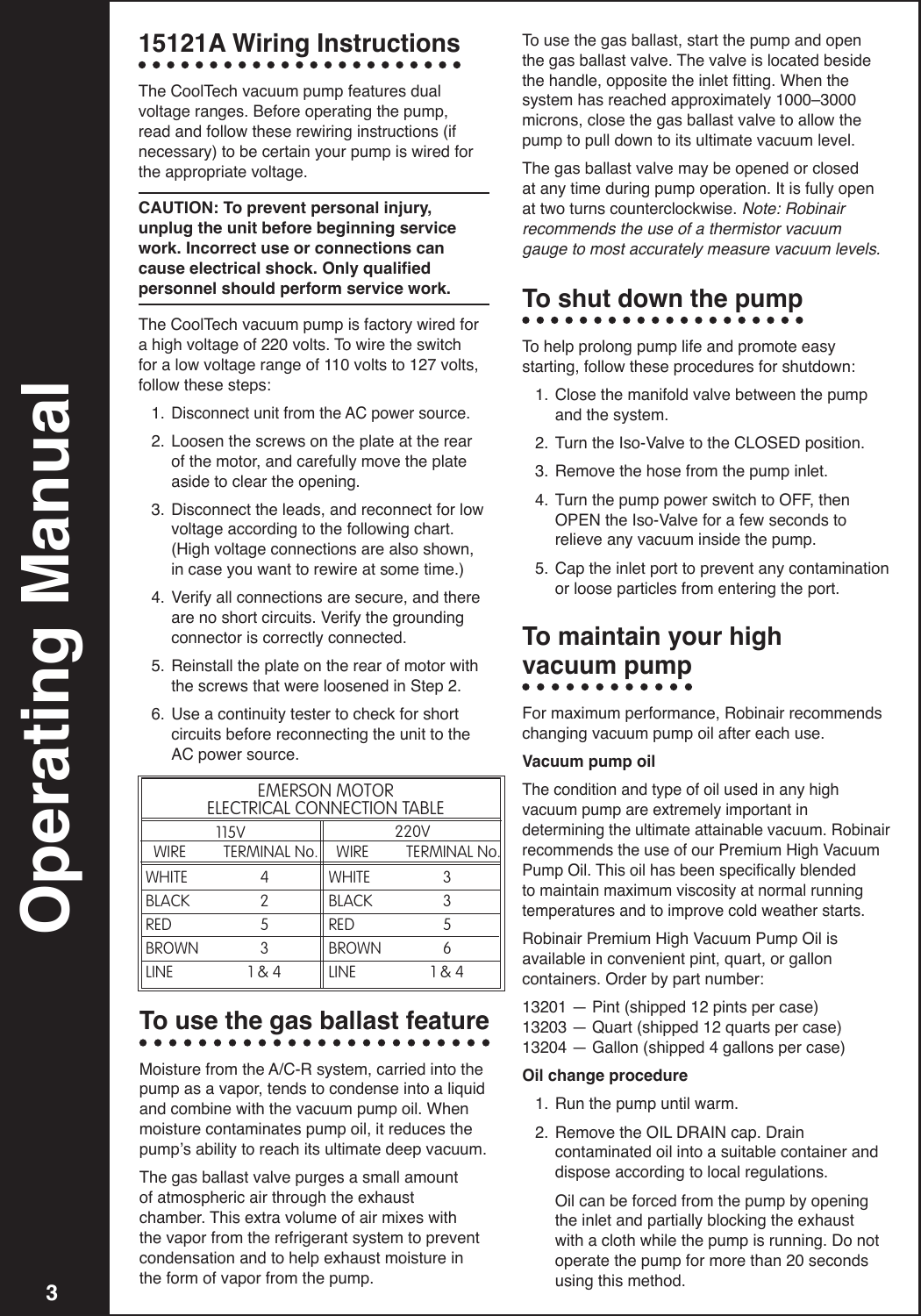 Page 4 of 7 - Robinair Robinair-High-Performance-Vacuum-Pump-15120A-Users-Manual-  Robinair-high-performance-vacuum-pump-15120a-users-manual