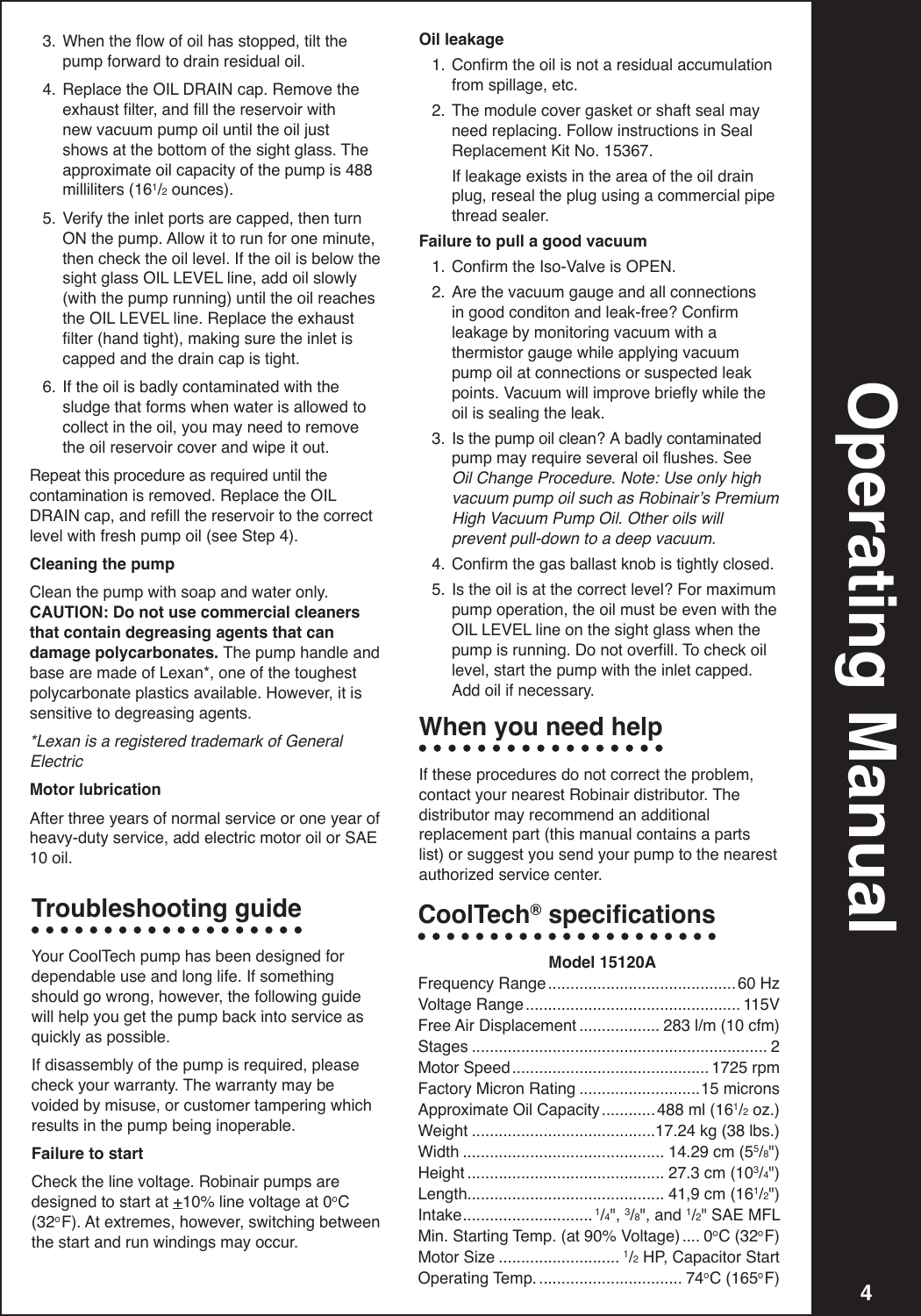 Page 5 of 7 - Robinair Robinair-High-Performance-Vacuum-Pump-15120A-Users-Manual-  Robinair-high-performance-vacuum-pump-15120a-users-manual