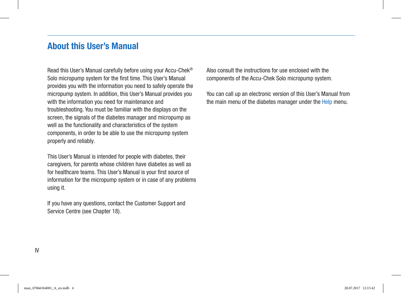 Page 4 of Roche Diagnostics Diabetes Care GW Accu-Chek  Solo micropump User Manual Part 1