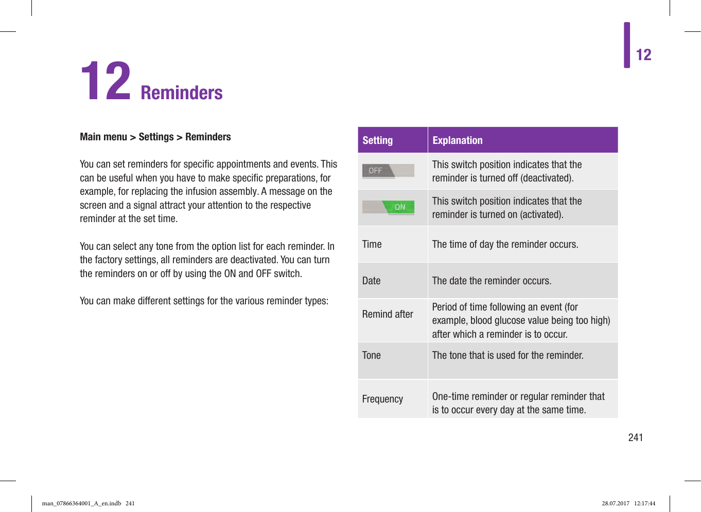 Page 73 of Roche Diagnostics Diabetes Care GW Accu-Chek  Solo micropump User Manual Part 4