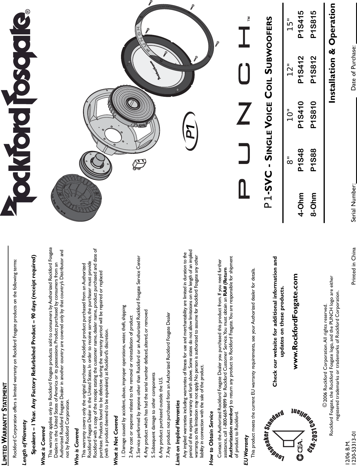 Page 1 of 8 - Rockford-Fosgate Rockford-Fosgate-P1S4-12-Users-Manual- 1230_53313_01 RF P1SubW2007  Rockford-fosgate-p1s4-12-users-manual