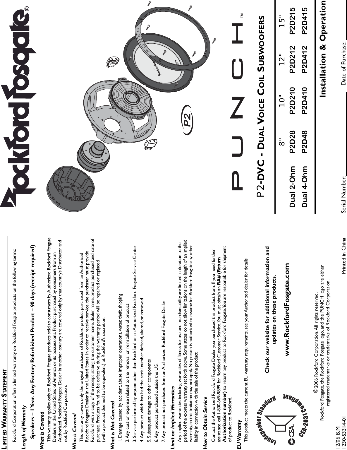 Page 1 of 8 - Rockford-Fosgate Rockford-Fosgate-P2D210-Users-Manual- 1230_53314_01 RF P2SubW2007  Rockford-fosgate-p2d210-users-manual