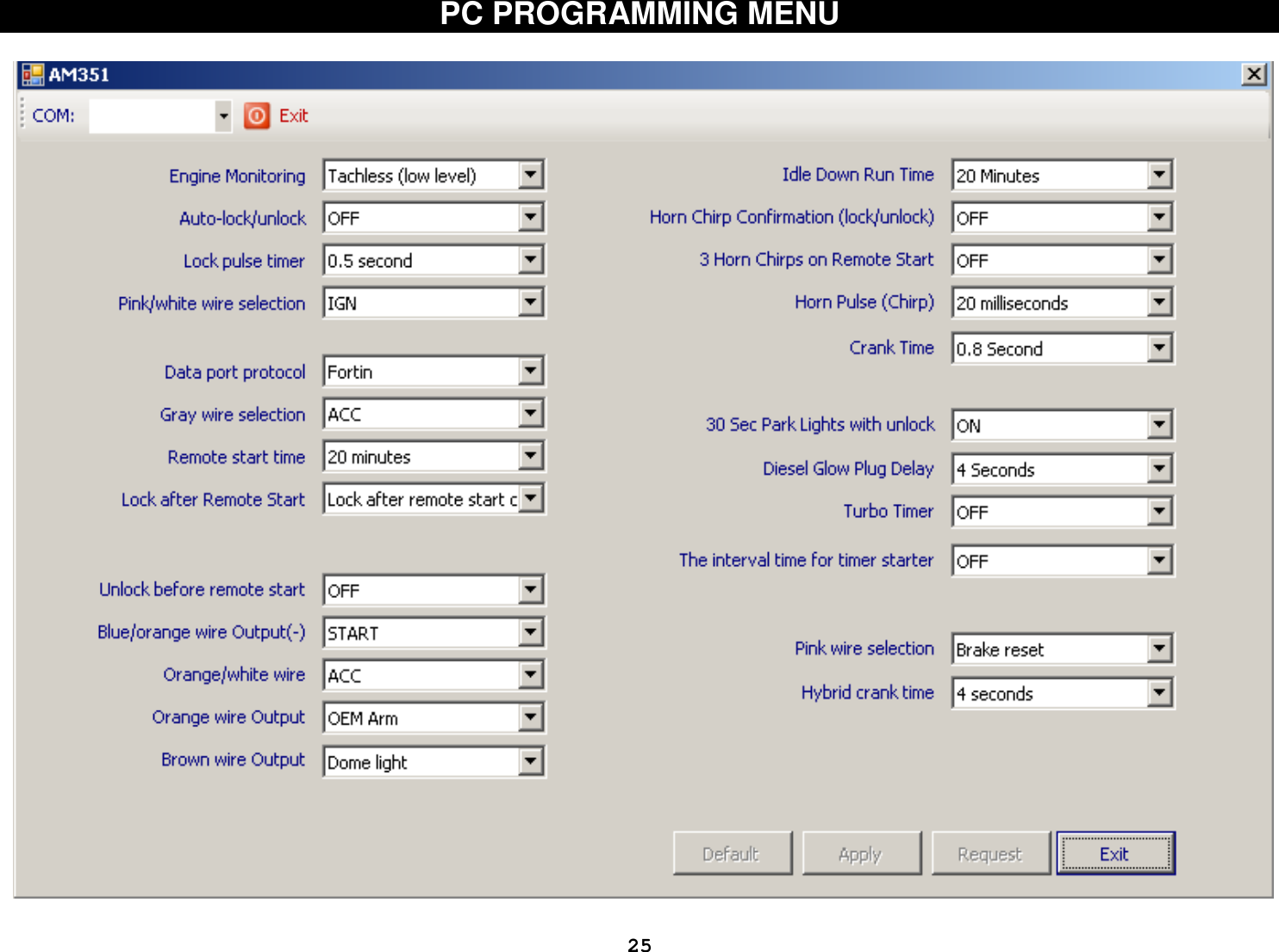  25PC PROGRAMMING MENU                     