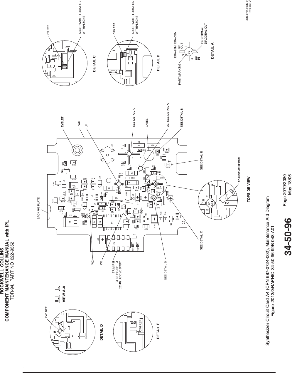 ROCKWELL COLLINSCOMPONENT MAINTENANCE MANUAL with IPLTDR-94, PART NO 622-9352Synthesizer Circuit Card A4 (CPN 687-0724-002), Maintenance Aid DiagramFigure 2013/GRAPHIC 34-50-96-99B-048-A0134-50-96 Page 2079/2080May 18/06