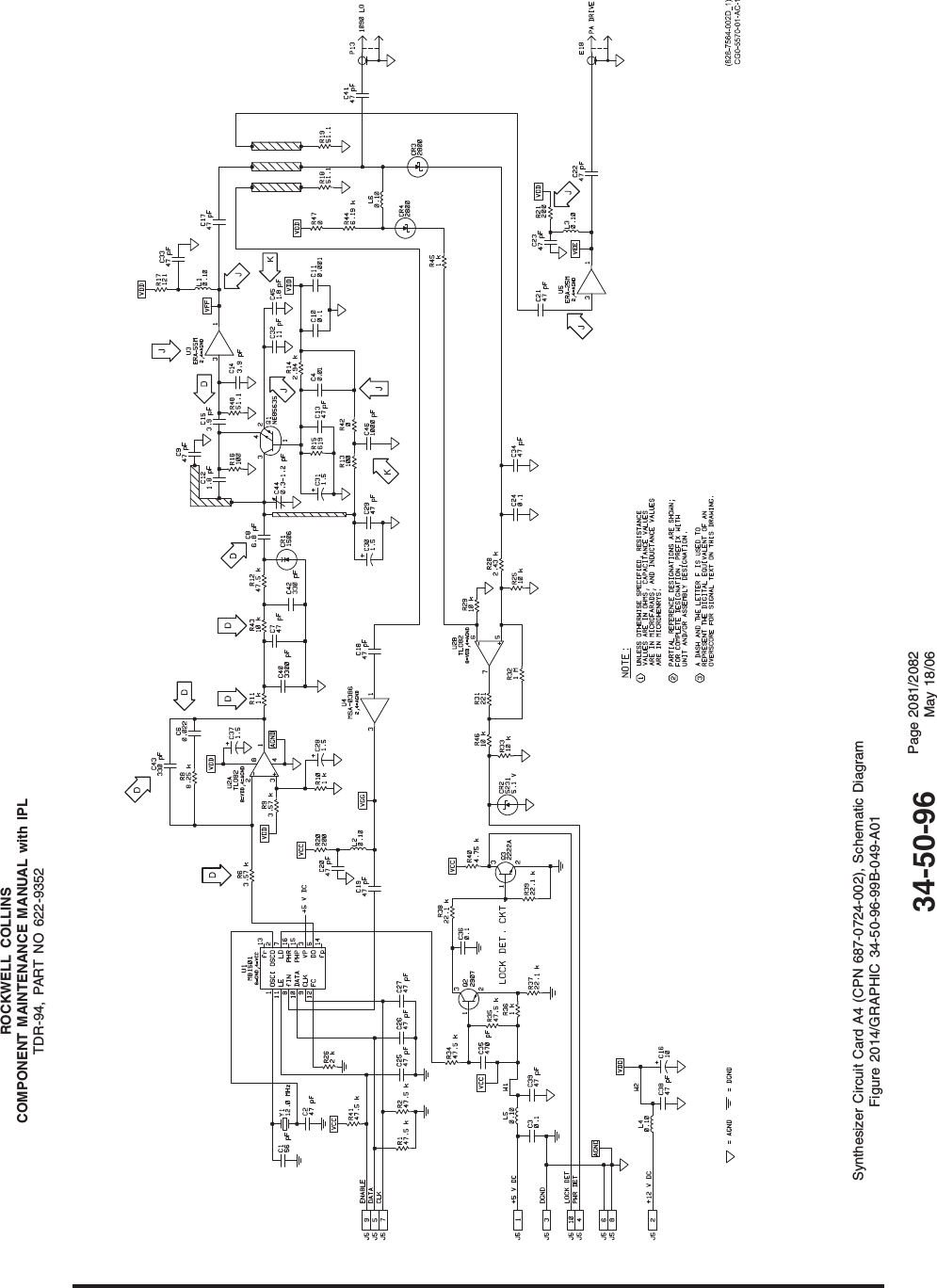 ROCKWELL COLLINSCOMPONENT MAINTENANCE MANUAL with IPLTDR-94, PART NO 622-9352Synthesizer Circuit Card A4 (CPN 687-0724-002), Schematic DiagramFigure 2014/GRAPHIC 34-50-96-99B-049-A0134-50-96 Page 2081/2082May 18/06