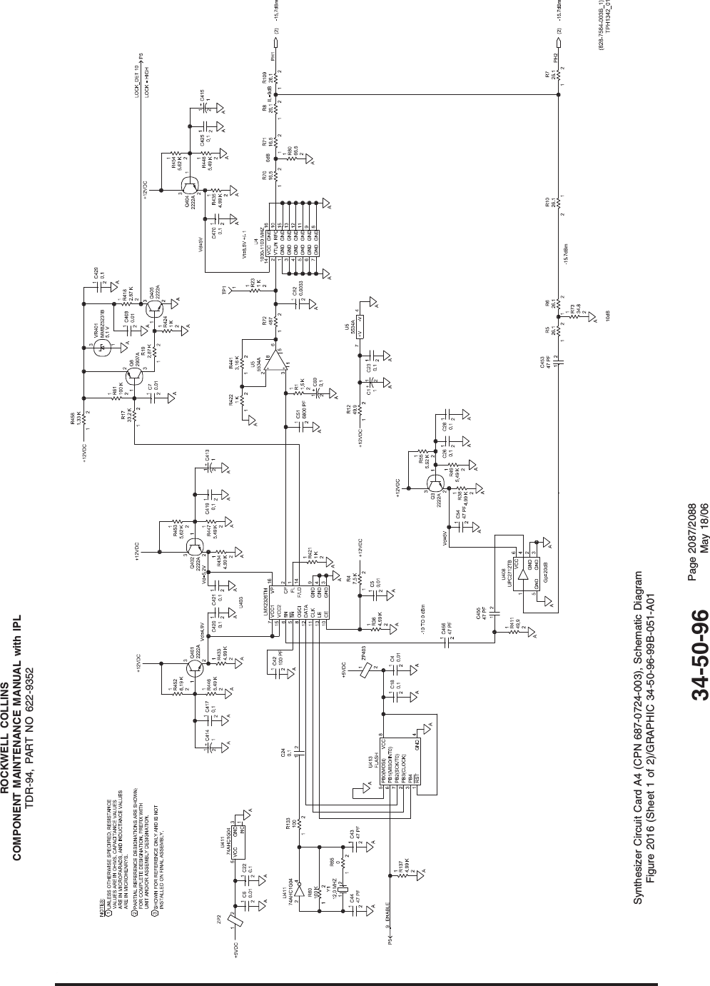 ROCKWELL COLLINSCOMPONENT MAINTENANCE MANUAL with IPLTDR-94, PART NO 622-9352Synthesizer Circuit Card A4 (CPN 687-0724-003), Schematic DiagramFigure 2016 (Sheet 1 of 2)/GRAPHIC 34-50-96-99B-051-A0134-50-96 Page 2087/2088May 18/06