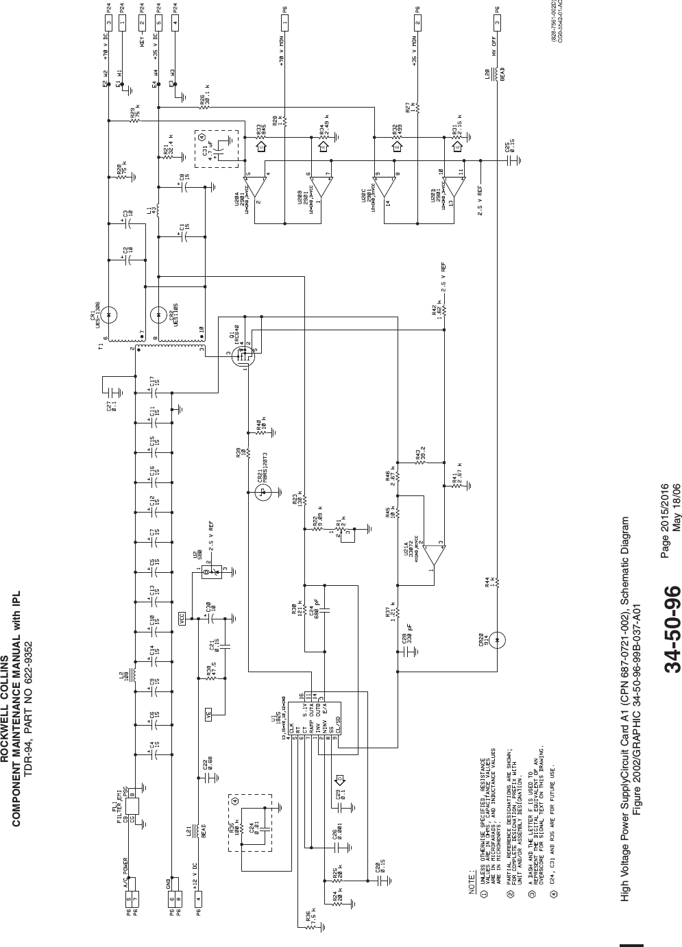ROCKWELL COLLINSCOMPONENT MAINTENANCE MANUAL with IPLTDR-94, PART NO 622-9352High Voltage Power SupplyCircuit Card A1 (CPN 687-0721-002), Schematic DiagramFigure 2002/GRAPHIC 34-50-96-99B-037-A0134-50-96 Page 2015/2016May 18/06