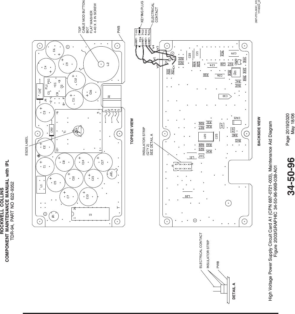 ROCKWELL COLLINSCOMPONENT MAINTENANCE MANUAL with IPLTDR-94, PART NO 622-9352High Voltage Power Supply Circuit Card A1 (CPN 687-0721-003), Maintenance Aid DiagramFigure 2003/GRAPHIC 34-50-96-99B-038-A0134-50-96 Page 2019/2020May 18/06
