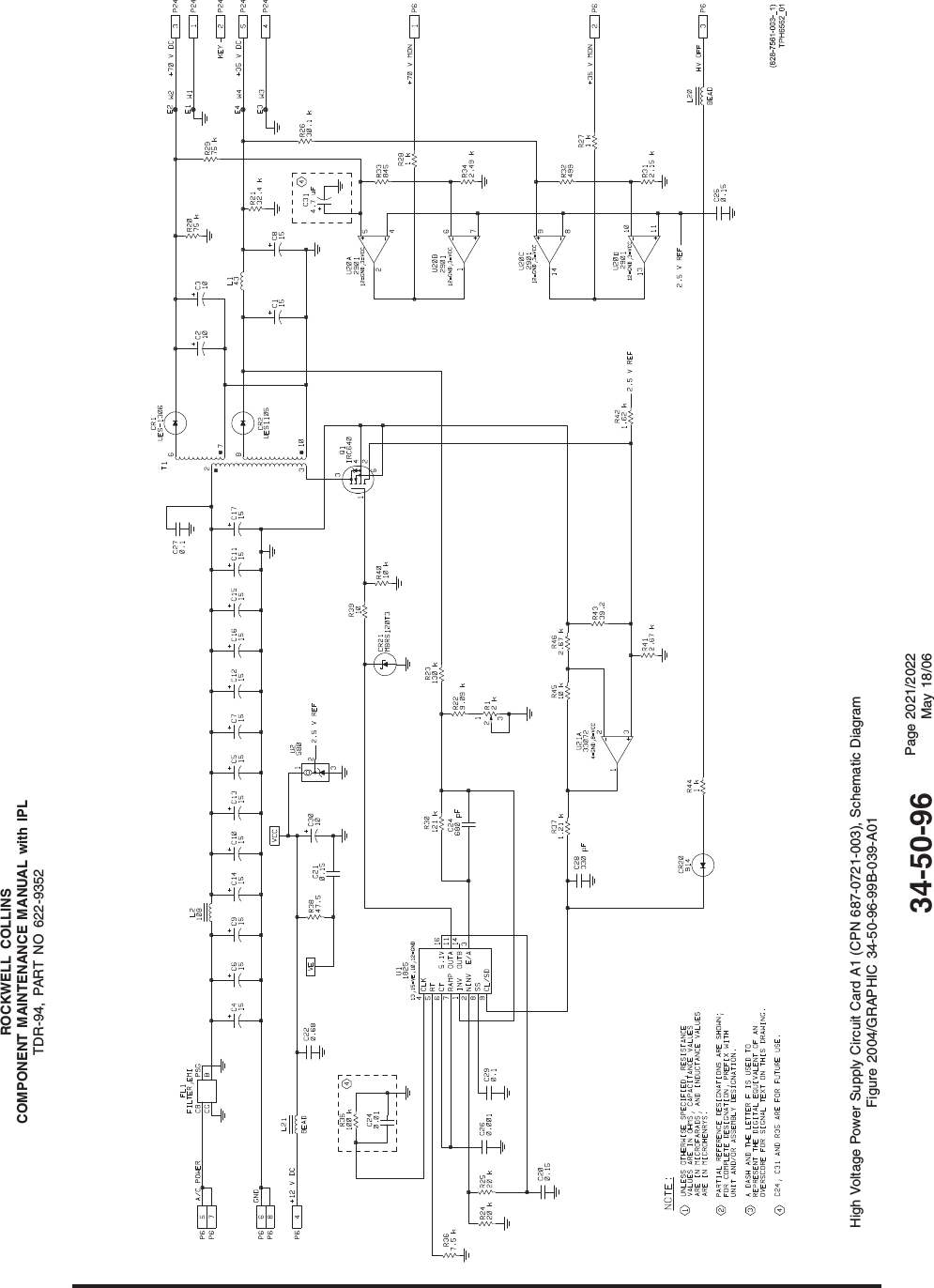 ROCKWELL COLLINSCOMPONENT MAINTENANCE MANUAL with IPLTDR-94, PART NO 622-9352High Voltage Power Supply Circuit Card A1 (CPN 687-0721-003), Schematic DiagramFigure 2004/GRAPHIC 34-50-96-99B-039-A0134-50-96 Page 2021/2022May 18/06