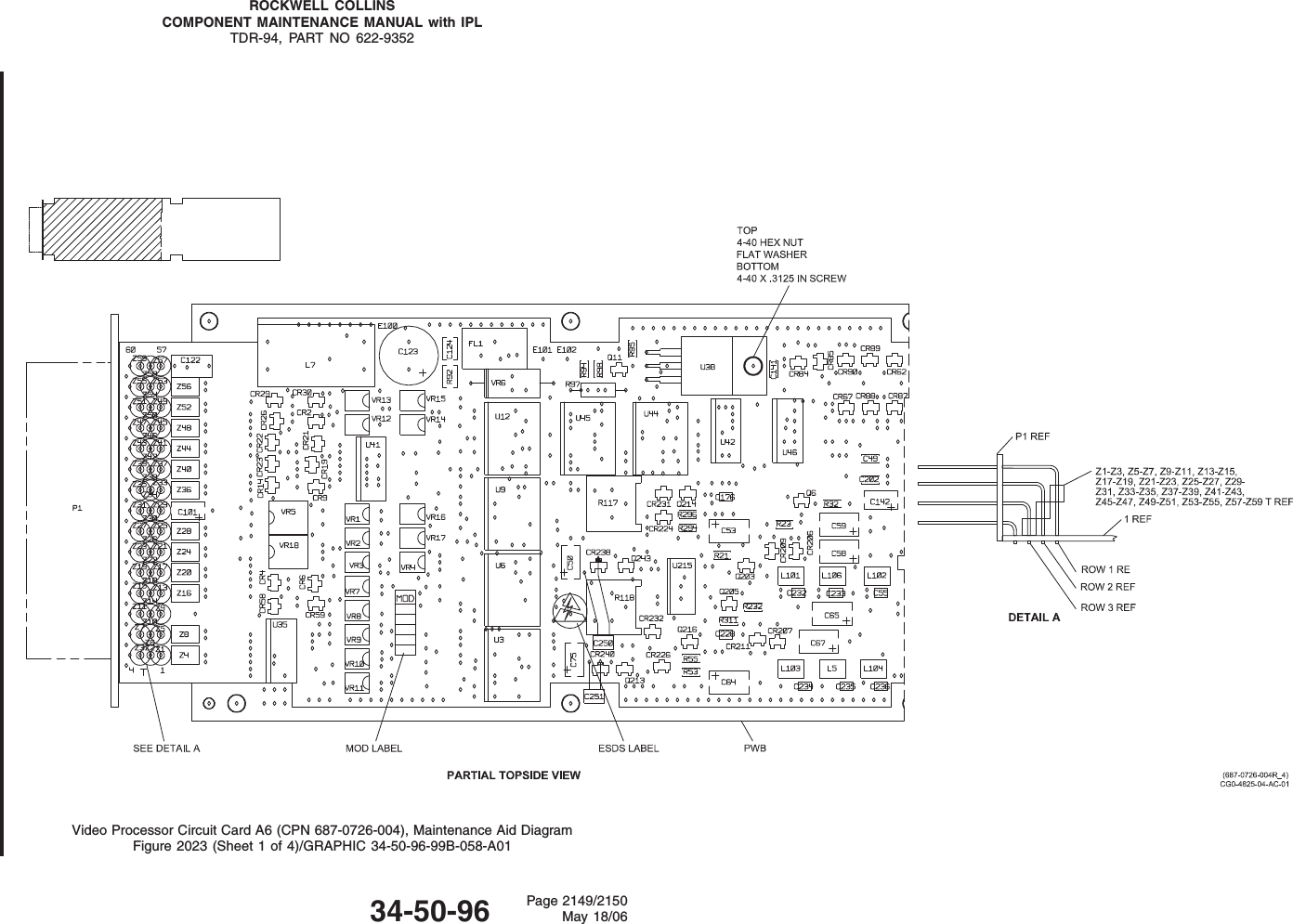 ROCKWELL COLLINSCOMPONENT MAINTENANCE MANUAL with IPLTDR-94, PART NO 622-9352Video Processor Circuit Card A6 (CPN 687-0726-004), Maintenance Aid DiagramFigure 2023 (Sheet 1 of 4)/GRAPHIC 34-50-96-99B-058-A0134-50-96 Page 2149/2150May 18/06