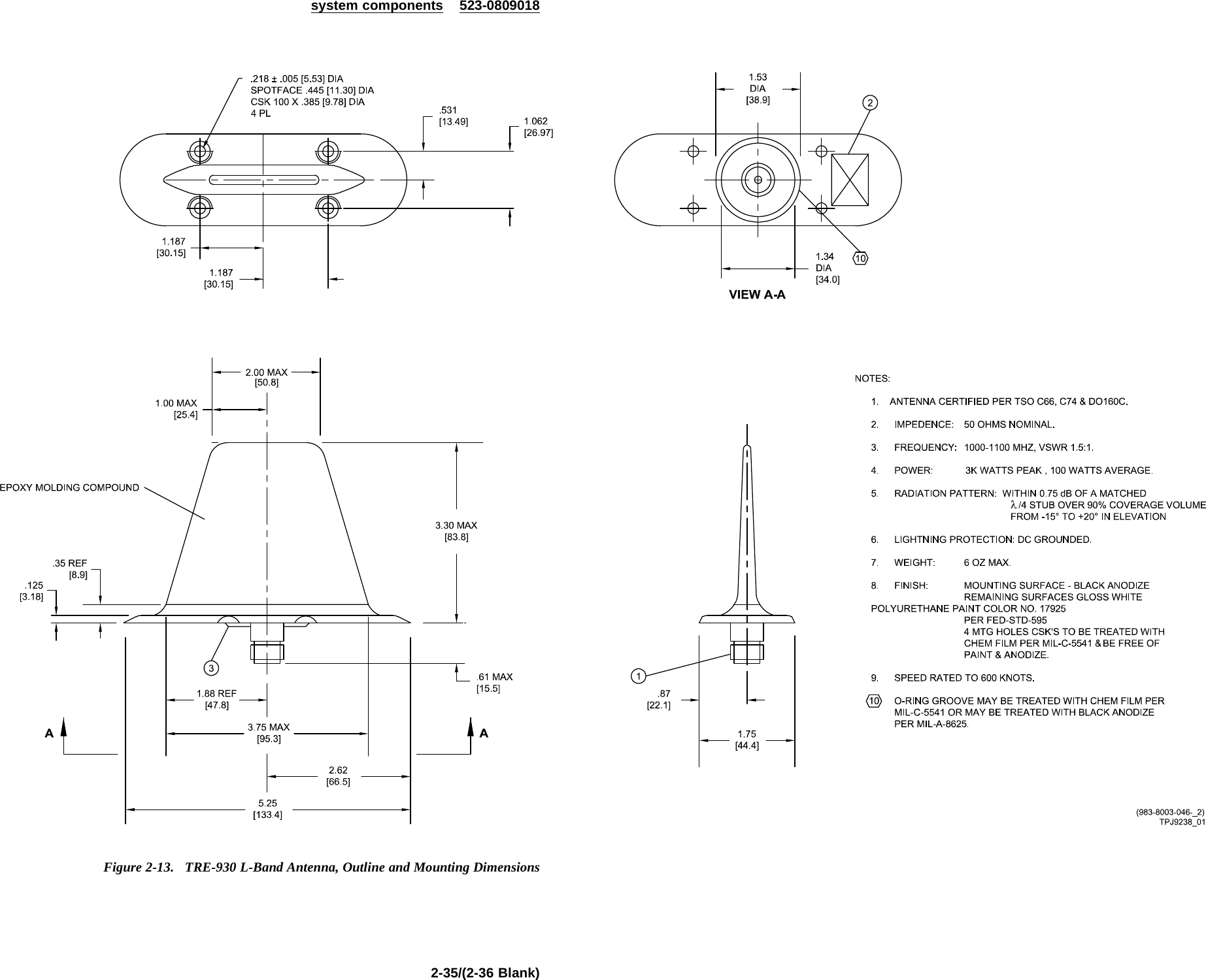 system components 523-0809018Figure 2-13. TRE-930 L-Band Antenna, Outline and Mounting Dimensions2-35/(2-36 Blank)