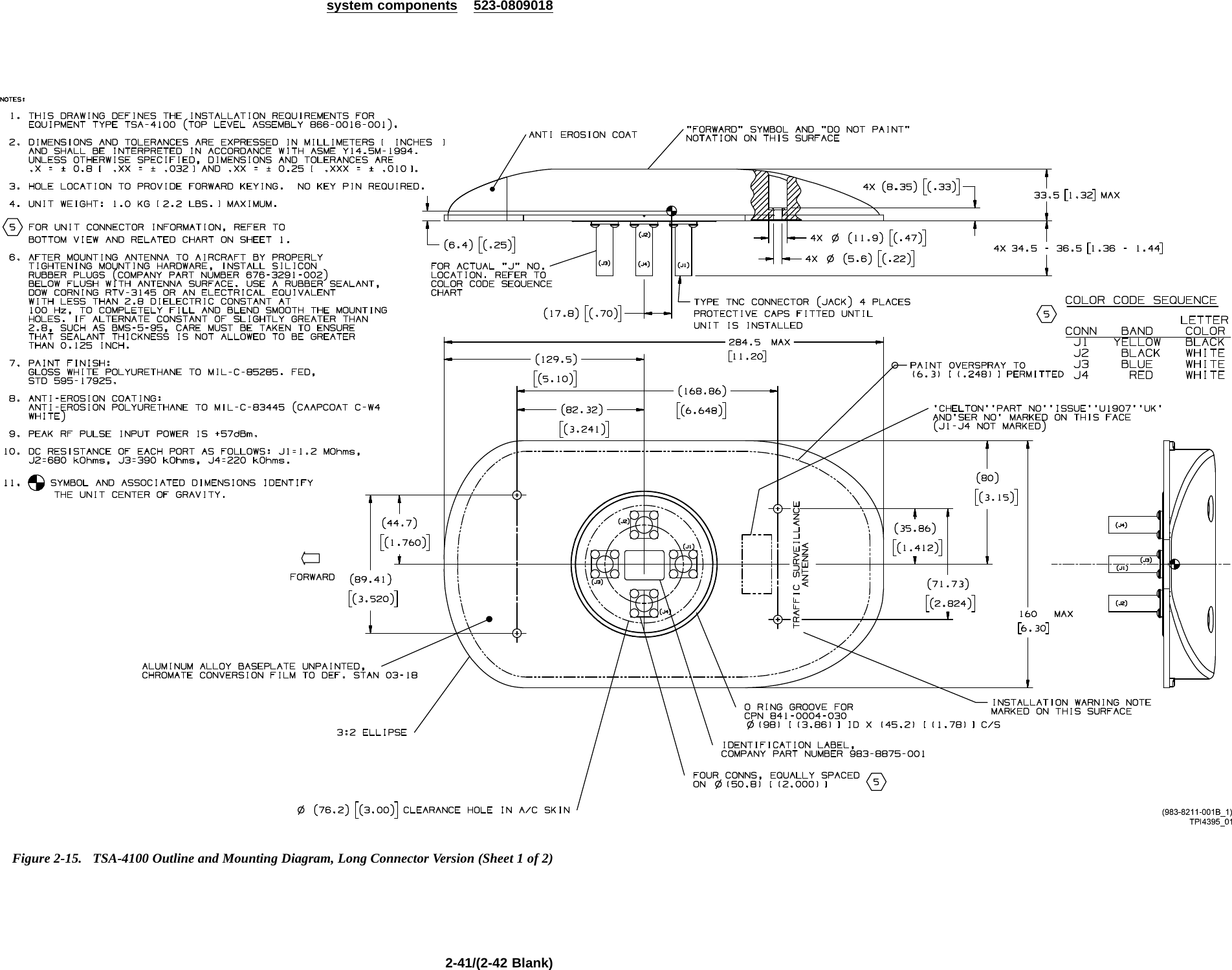 system components 523-0809018Figure 2-15. TSA-4100 Outline and Mounting Diagram, Long Connector Version (Sheet 1 of 2)2-41/(2-42 Blank)
