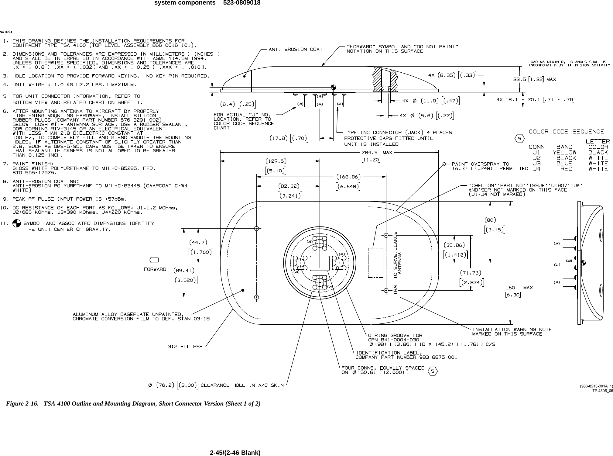 system components 523-0809018Figure 2-16. TSA-4100 Outline and Mounting Diagram, Short Connector Version (Sheet 1 of 2)2-45/(2-46 Blank)