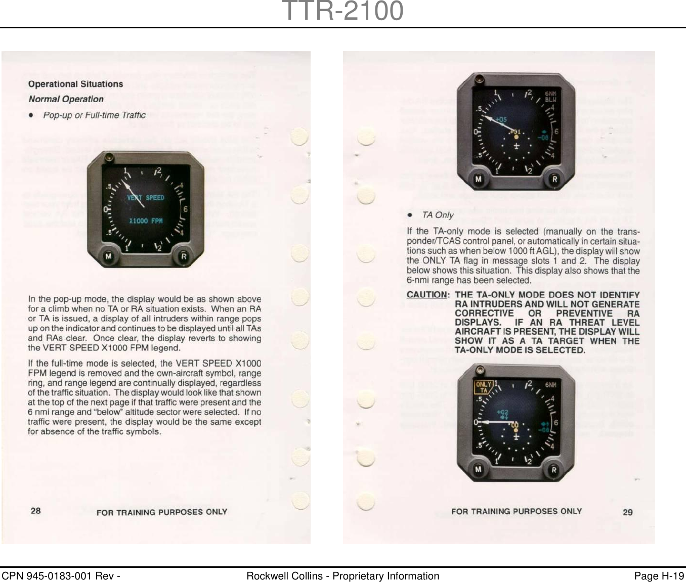 TTR-2100 CPN 945-0183-001 Rev -  Rockwell Collins - Proprietary Information  Page H-19    