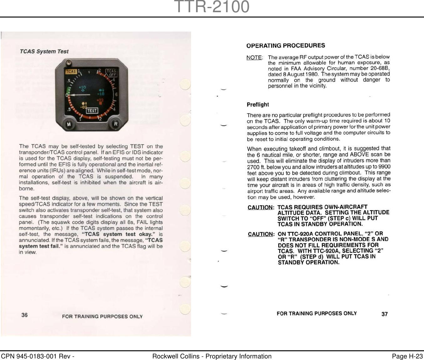 TTR-2100 CPN 945-0183-001 Rev -  Rockwell Collins - Proprietary Information  Page H-23    