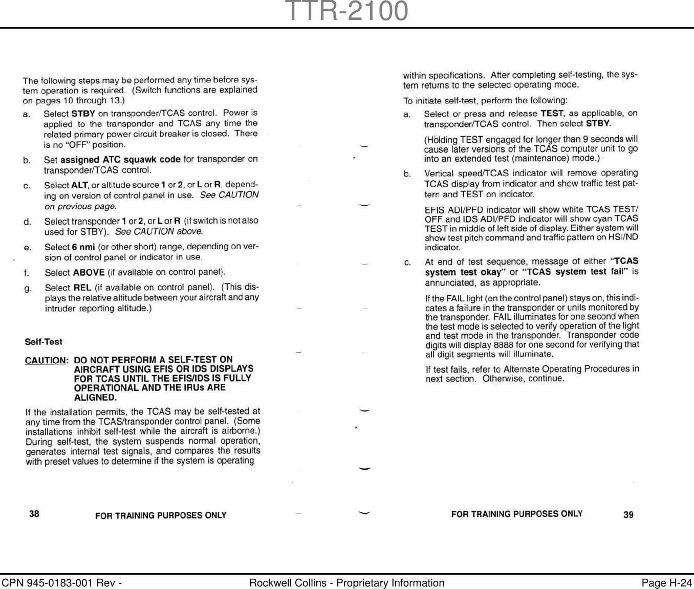 TTR-2100 CPN 945-0183-001 Rev -  Rockwell Collins - Proprietary Information  Page H-24    