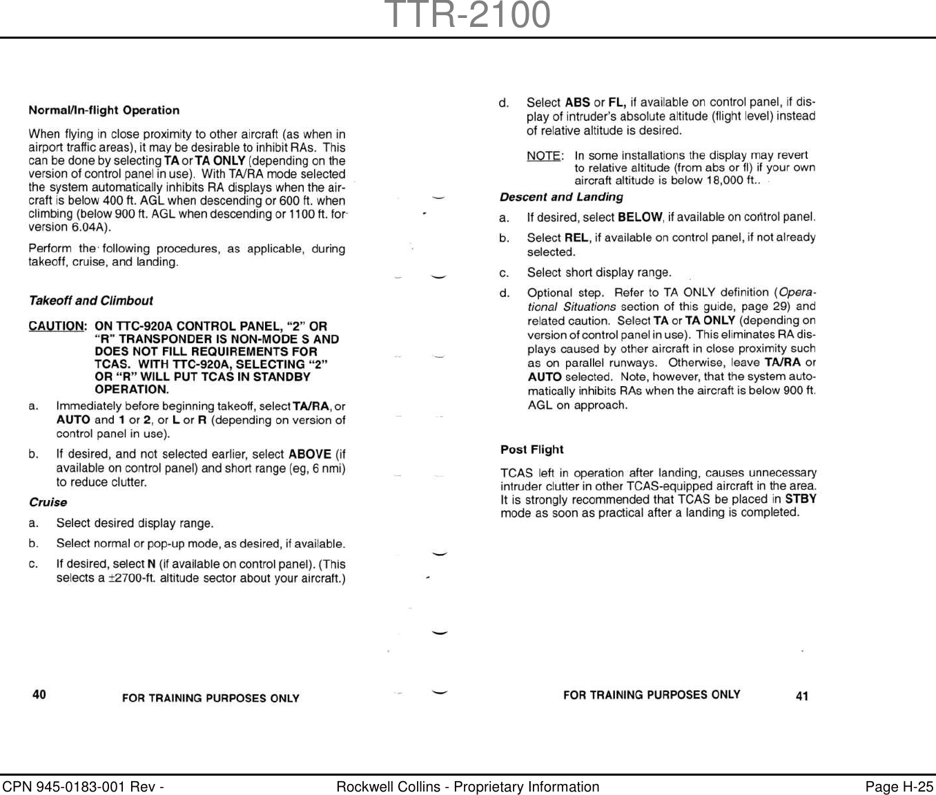 TTR-2100 CPN 945-0183-001 Rev -  Rockwell Collins - Proprietary Information  Page H-25    