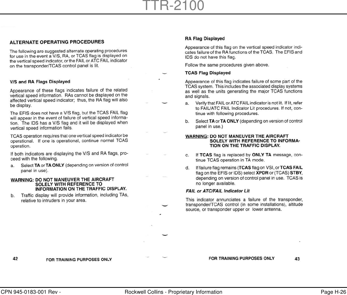 TTR-2100 CPN 945-0183-001 Rev -  Rockwell Collins - Proprietary Information  Page H-26    