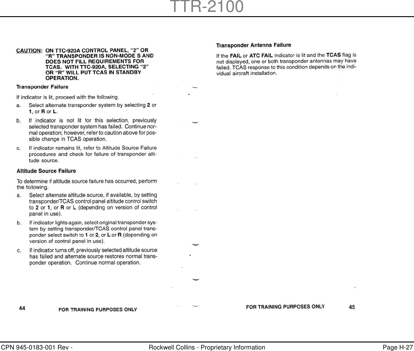 TTR-2100 CPN 945-0183-001 Rev -  Rockwell Collins - Proprietary Information  Page H-27    