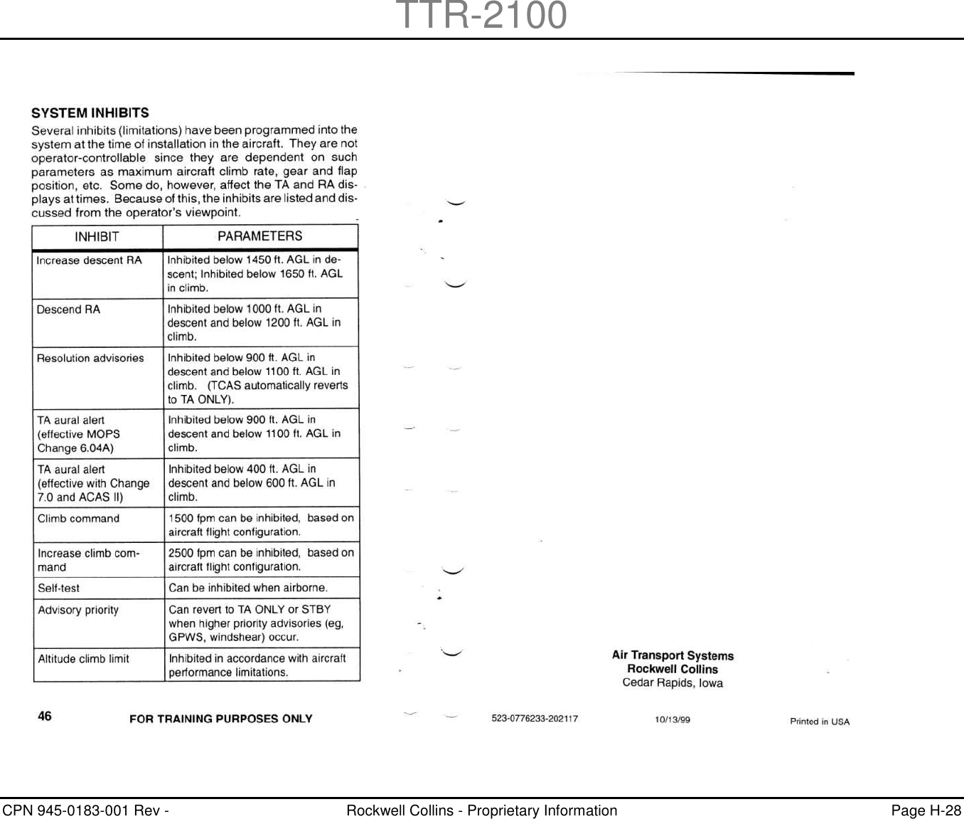 TTR-2100 CPN 945-0183-001 Rev -  Rockwell Collins - Proprietary Information  Page H-28    