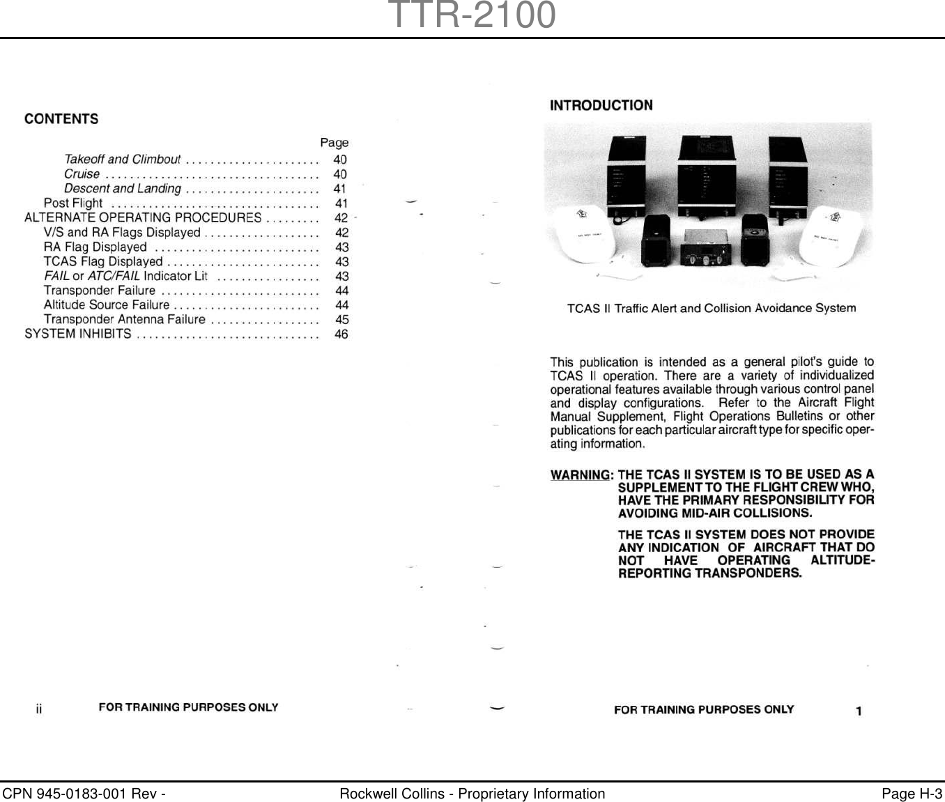 TTR-2100 CPN 945-0183-001 Rev -  Rockwell Collins - Proprietary Information  Page H-3    