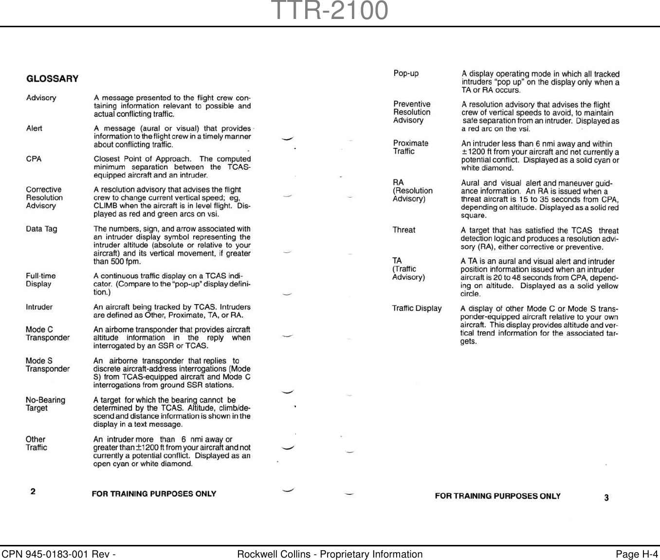 TTR-2100 CPN 945-0183-001 Rev -  Rockwell Collins - Proprietary Information  Page H-4    
