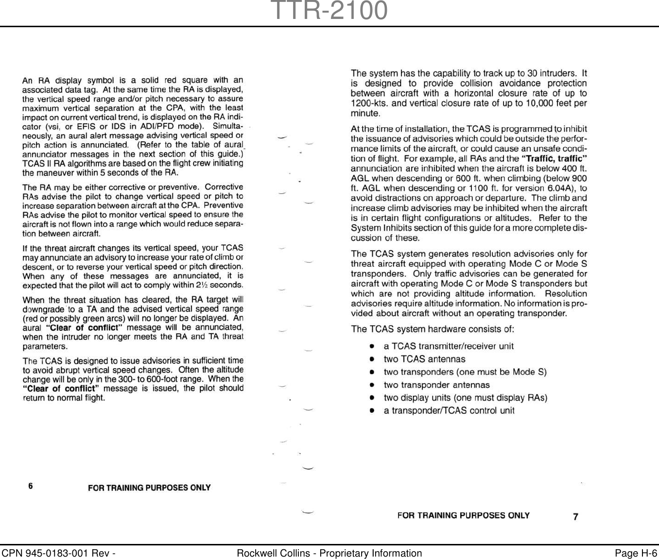 TTR-2100 CPN 945-0183-001 Rev -  Rockwell Collins - Proprietary Information  Page H-6    