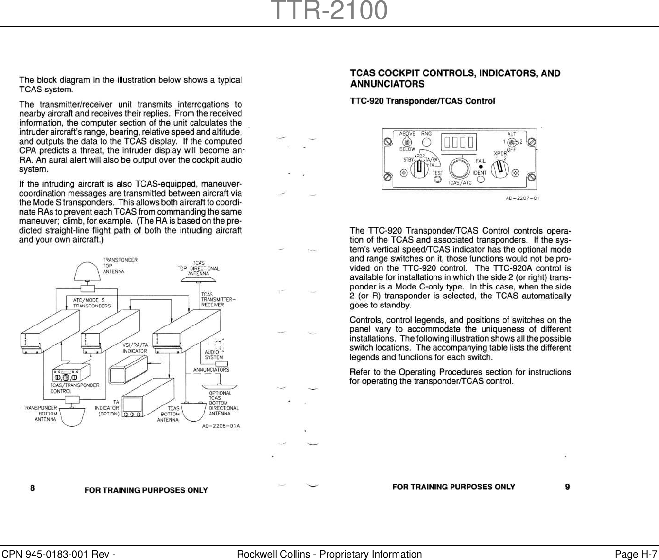 TTR-2100 CPN 945-0183-001 Rev -  Rockwell Collins - Proprietary Information  Page H-7    