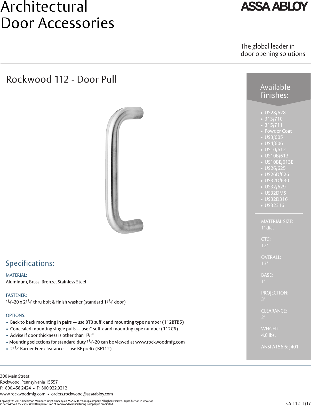 Page 1 of 1 - Rockwood  112-Straight Pulls-Cut Sheet 112Cut