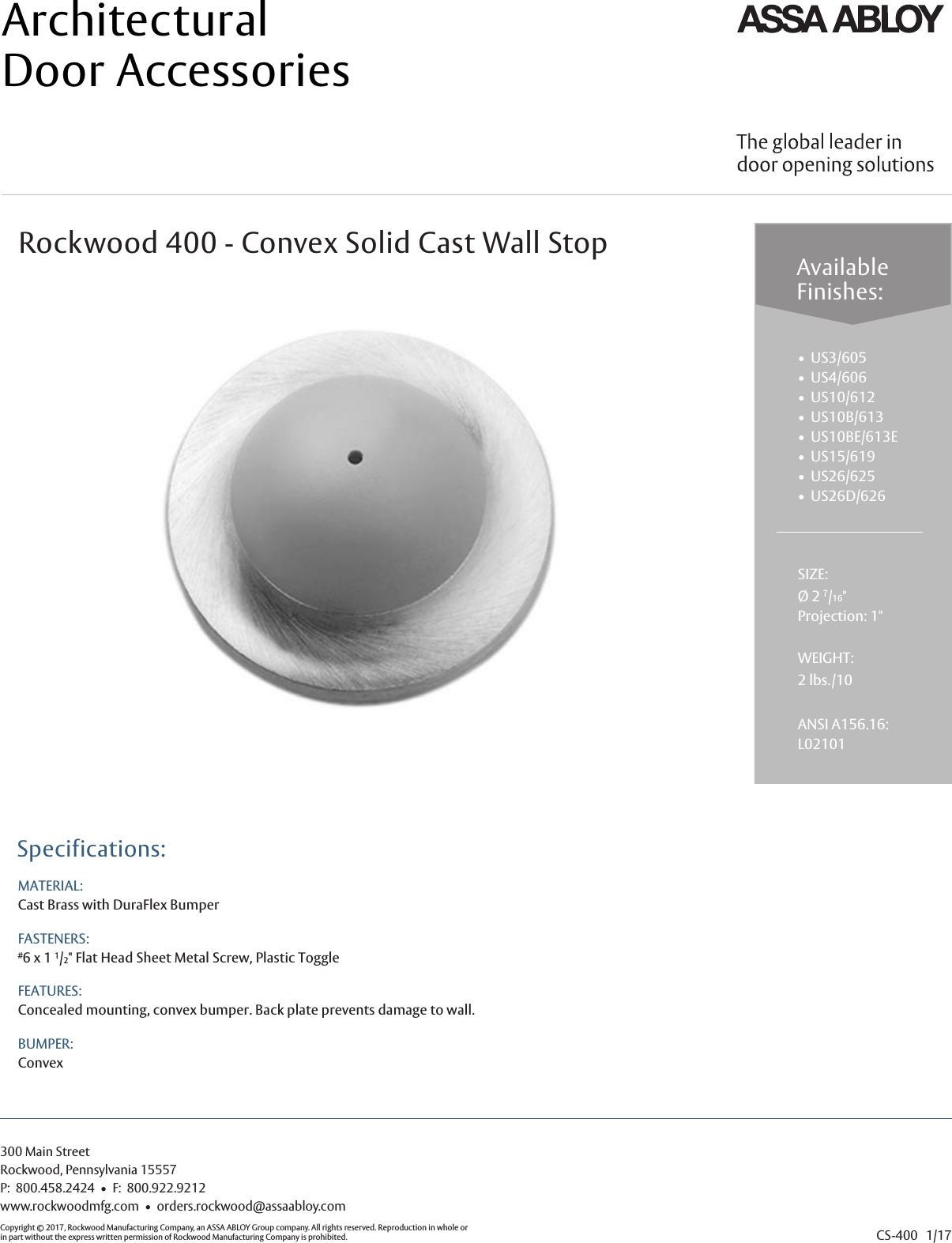 Page 1 of 1 - Rockwood 400-Wall Stops-Cut Sheet 400Cut