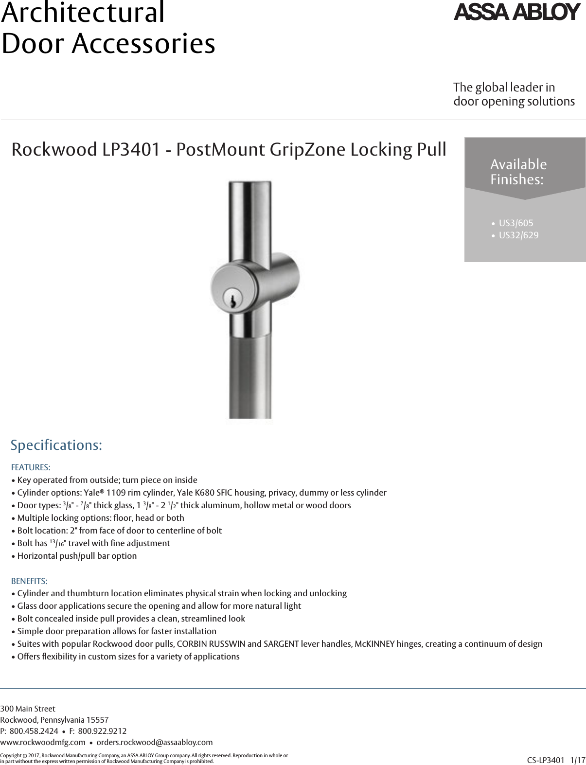 Page 1 of 1 - Rockwood LP3401-Locking Pulls-Cut Sheet LP3401Cut