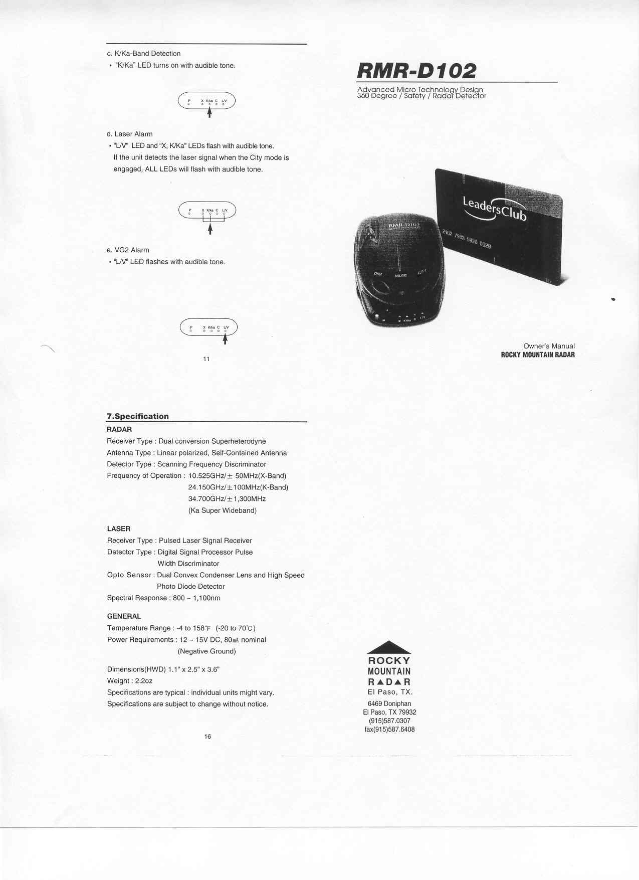 Radar Detector User Manual