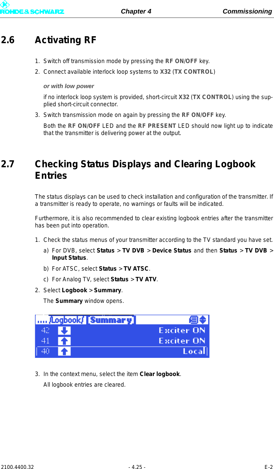 Page 109 of Rohde and Schwarz SLV8000 SLV8000 Low Power Transmitter User Manual 32 SLX8000 12 12 07 01 00