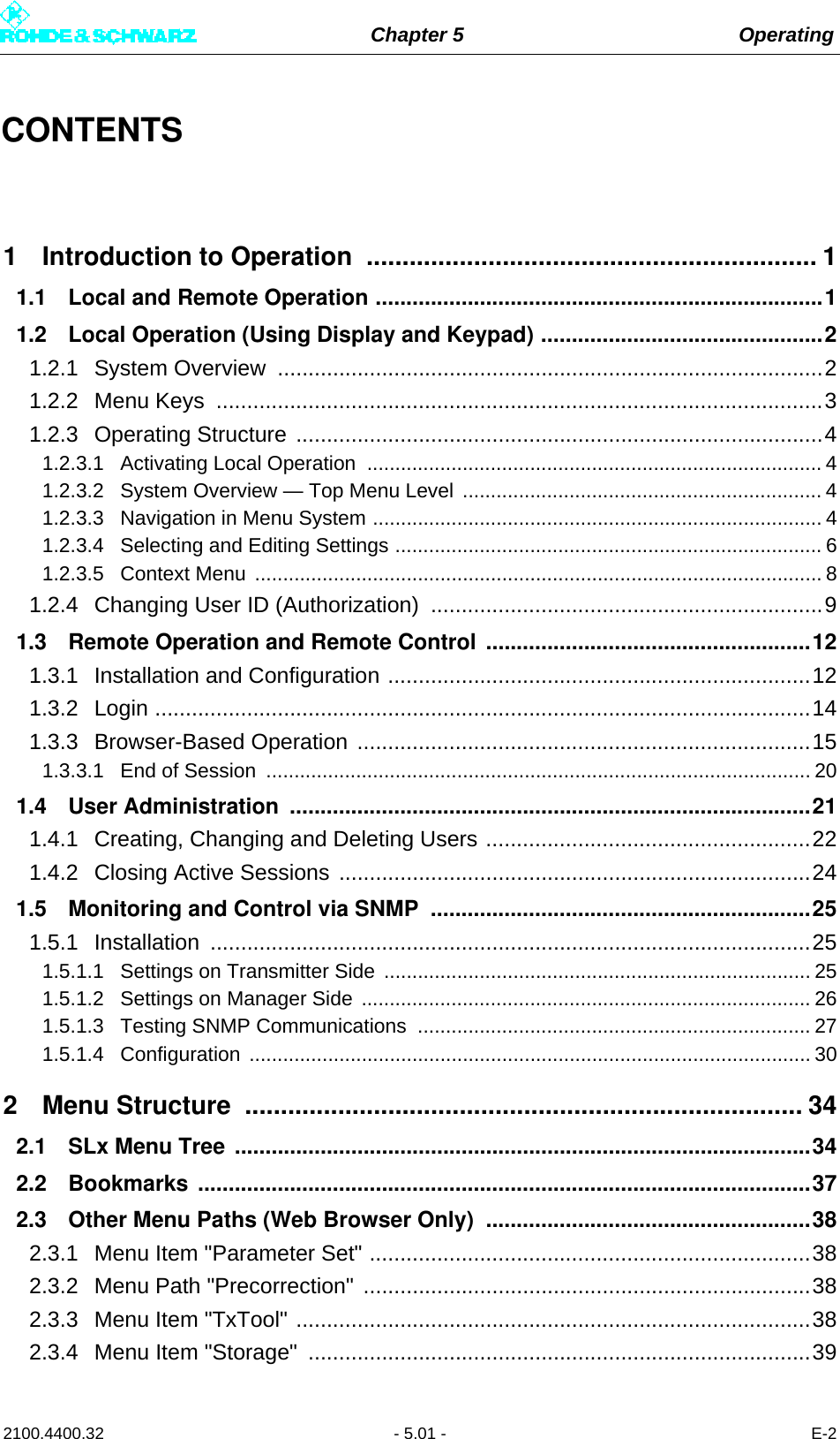 Page 113 of Rohde and Schwarz SLV8000 SLV8000 Low Power Transmitter User Manual 32 SLX8000 12 12 07 01 00