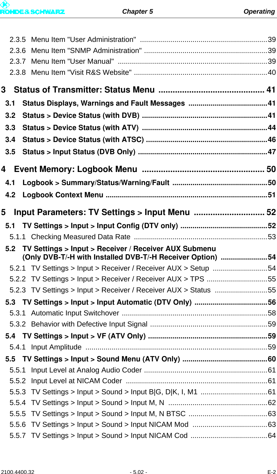 Page 114 of Rohde and Schwarz SLV8000 SLV8000 Low Power Transmitter User Manual 32 SLX8000 12 12 07 01 00