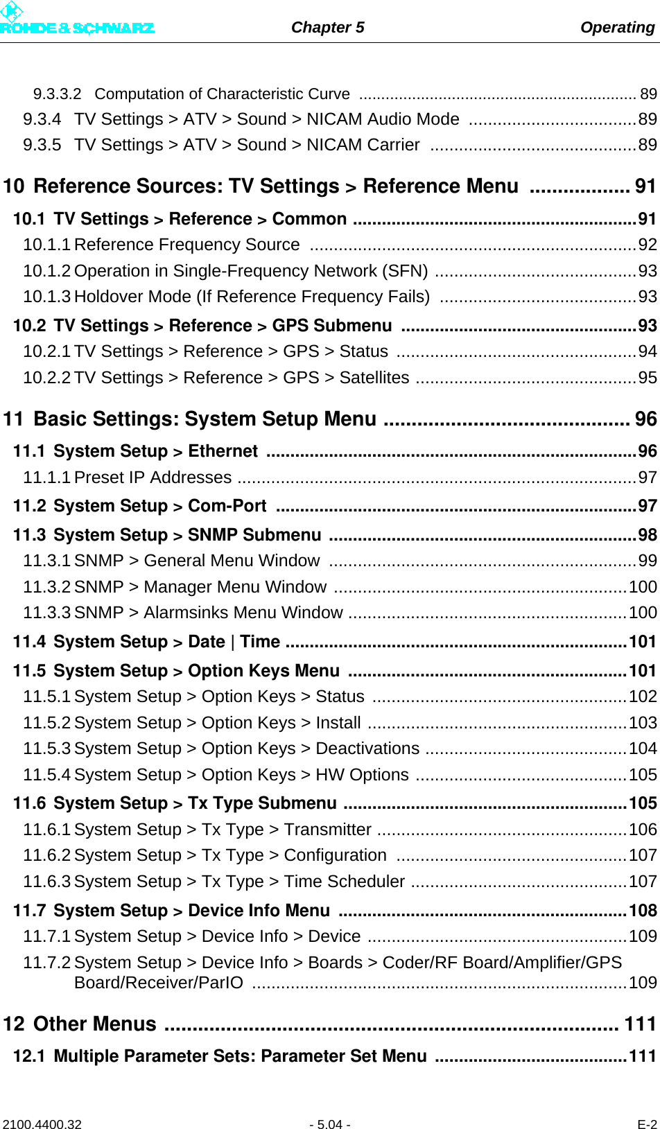 Page 116 of Rohde and Schwarz SLV8000 SLV8000 Low Power Transmitter User Manual 32 SLX8000 12 12 07 01 00