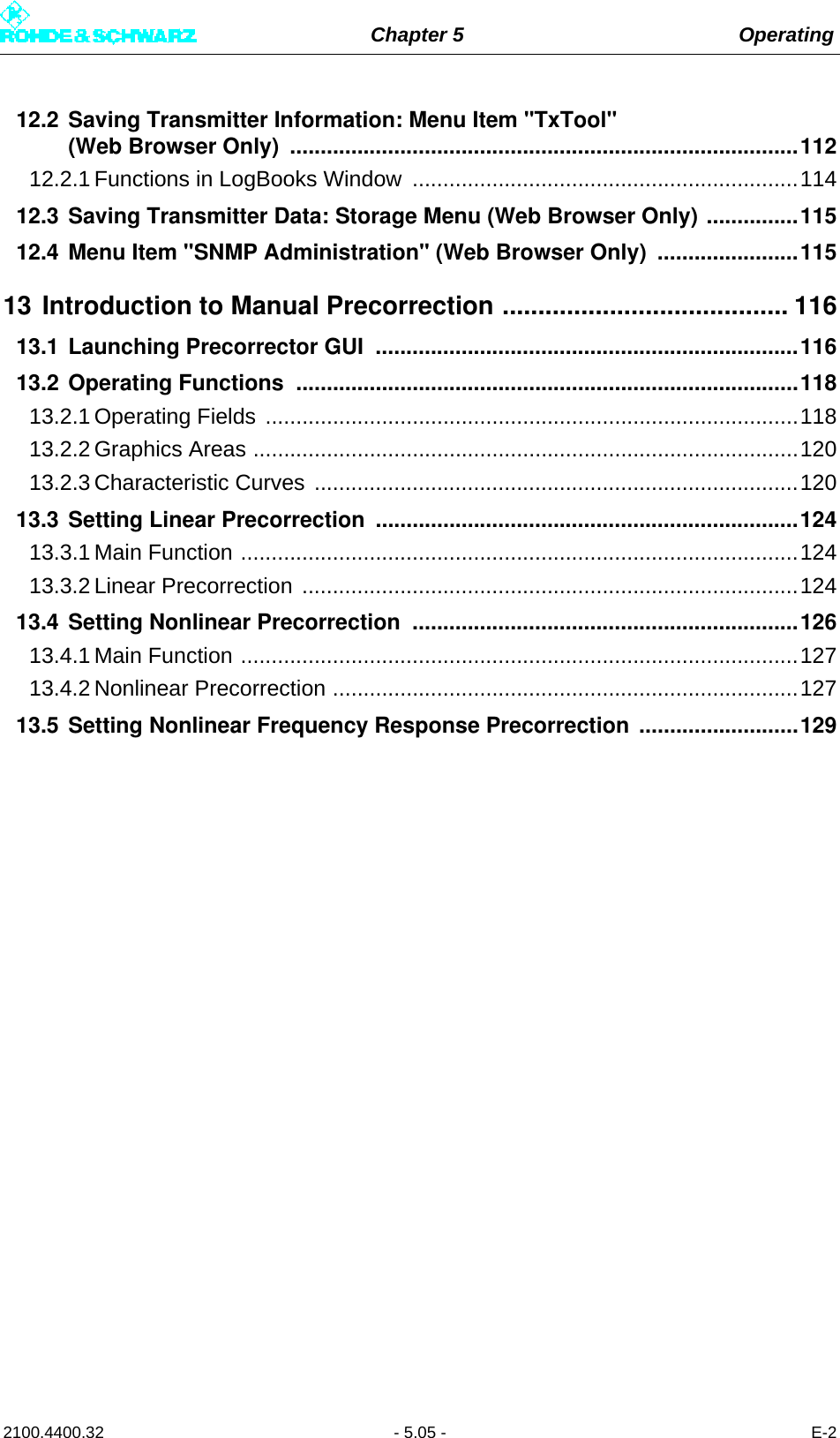 Page 117 of Rohde and Schwarz SLV8000 SLV8000 Low Power Transmitter User Manual 32 SLX8000 12 12 07 01 00