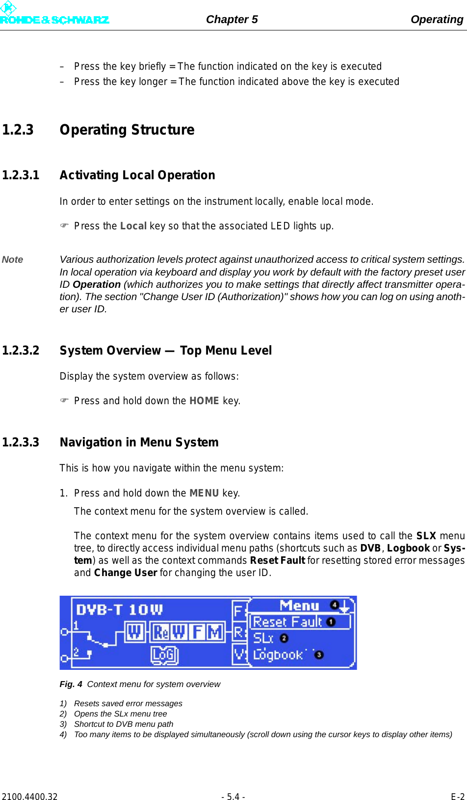 Page 122 of Rohde and Schwarz SLV8000 SLV8000 Low Power Transmitter User Manual 32 SLX8000 12 12 07 01 00