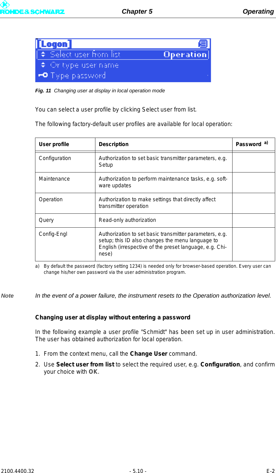 Page 128 of Rohde and Schwarz SLV8000 SLV8000 Low Power Transmitter User Manual 32 SLX8000 12 12 07 01 00