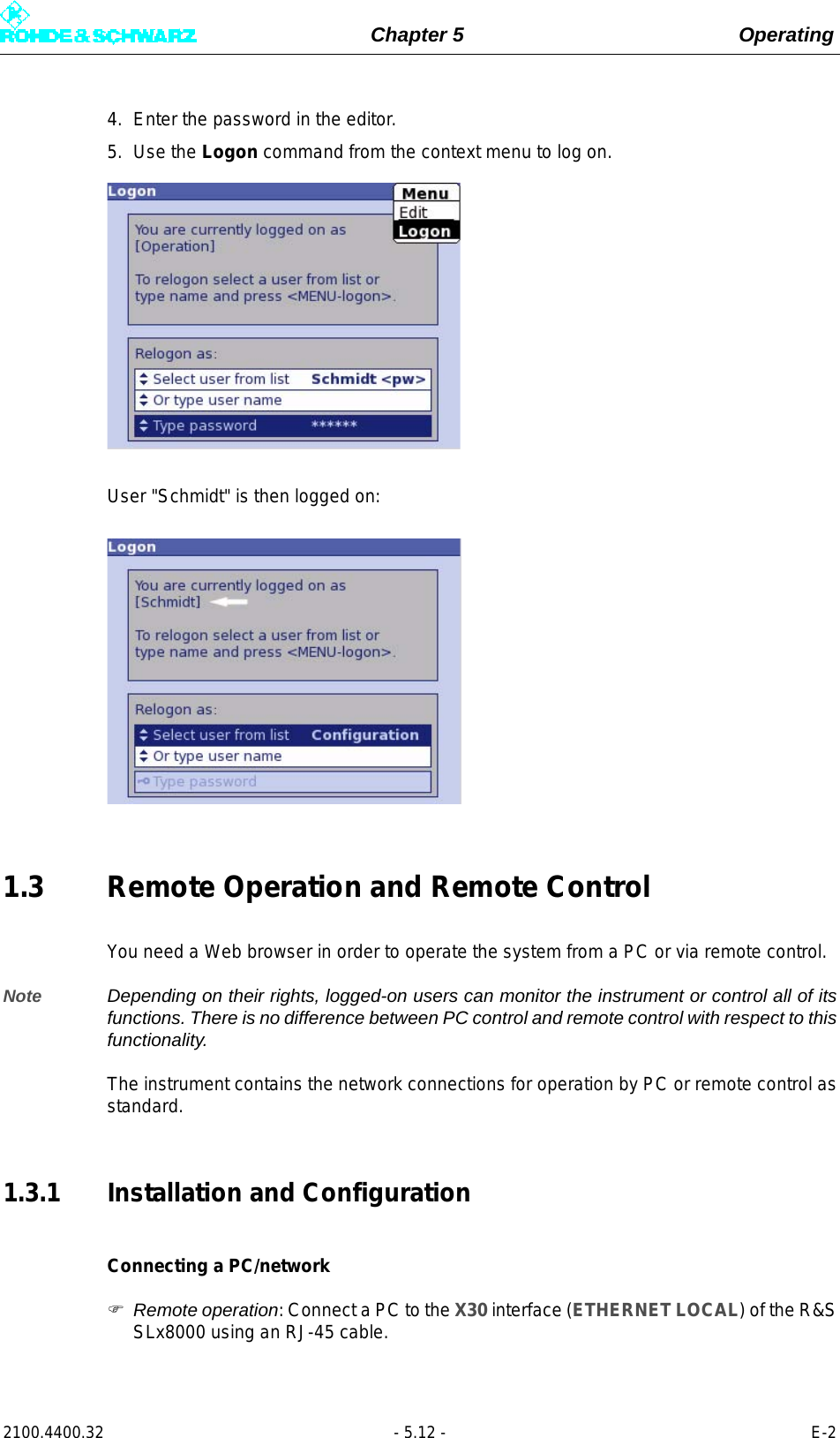 Page 130 of Rohde and Schwarz SLV8000 SLV8000 Low Power Transmitter User Manual 32 SLX8000 12 12 07 01 00