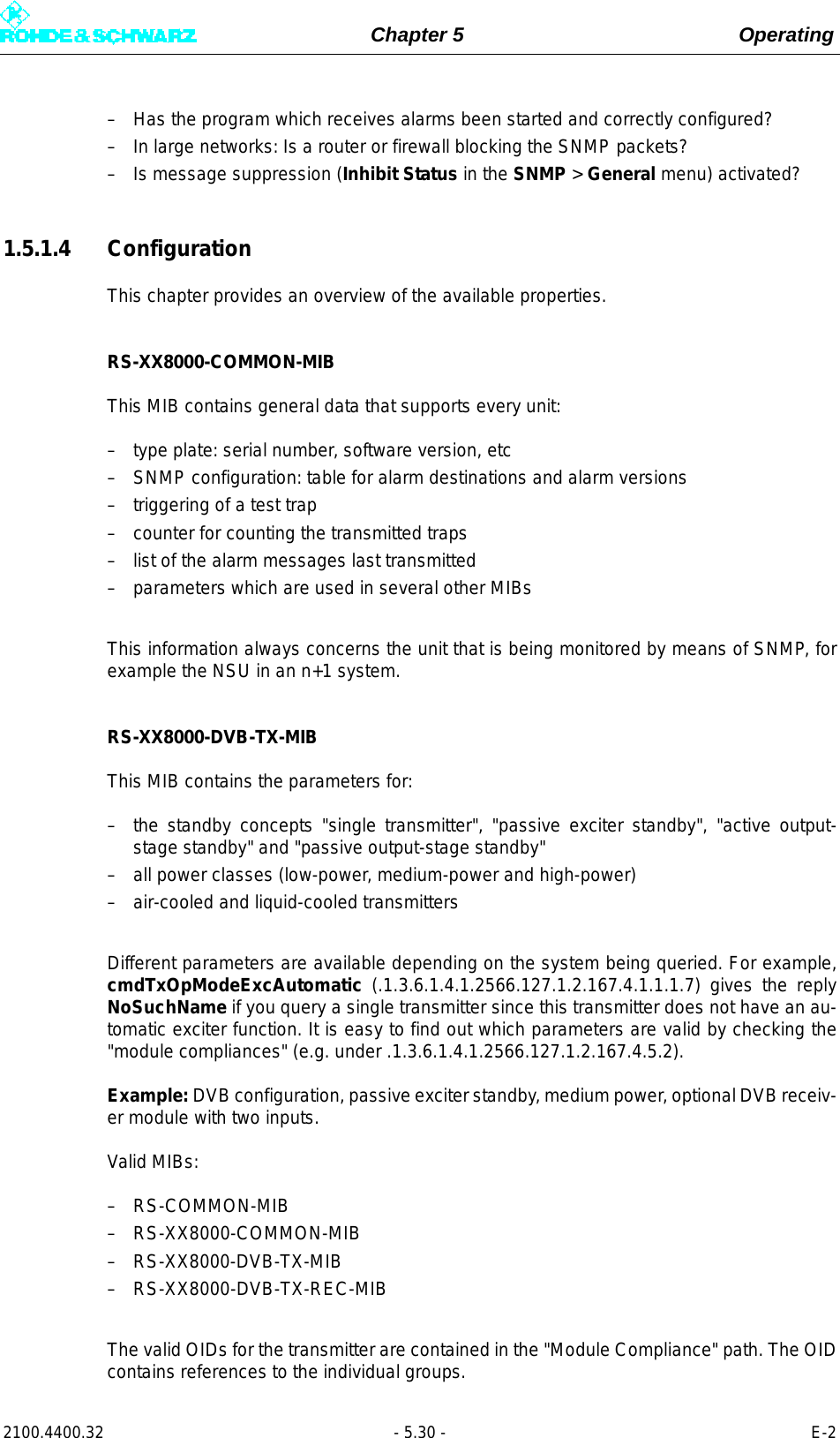 Page 148 of Rohde and Schwarz SLV8000 SLV8000 Low Power Transmitter User Manual 32 SLX8000 12 12 07 01 00