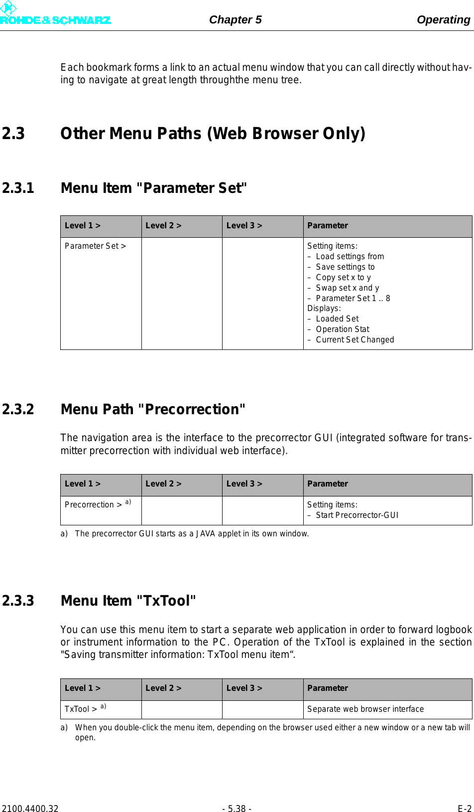 Page 156 of Rohde and Schwarz SLV8000 SLV8000 Low Power Transmitter User Manual 32 SLX8000 12 12 07 01 00