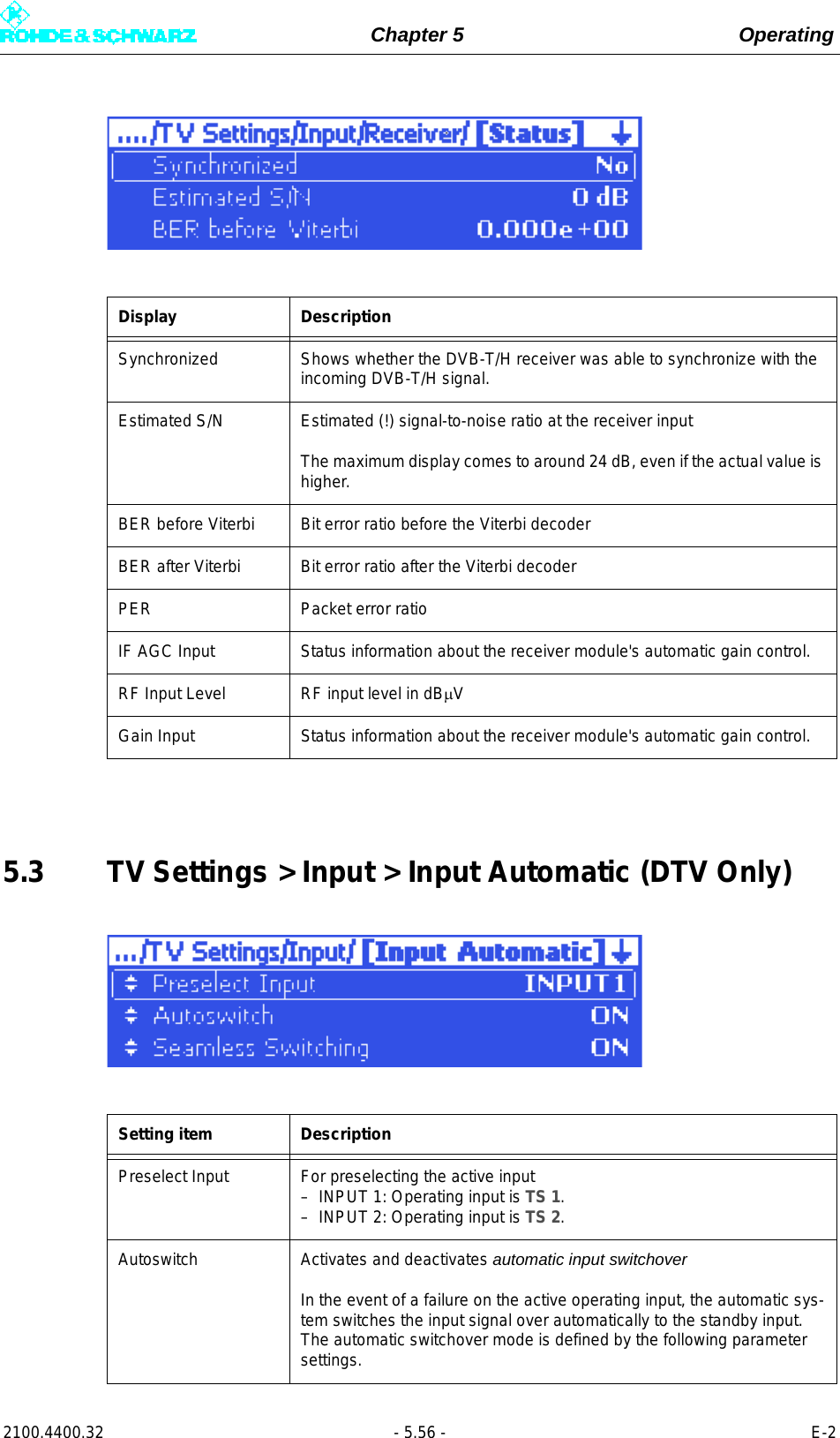 Page 174 of Rohde and Schwarz SLV8000 SLV8000 Low Power Transmitter User Manual 32 SLX8000 12 12 07 01 00