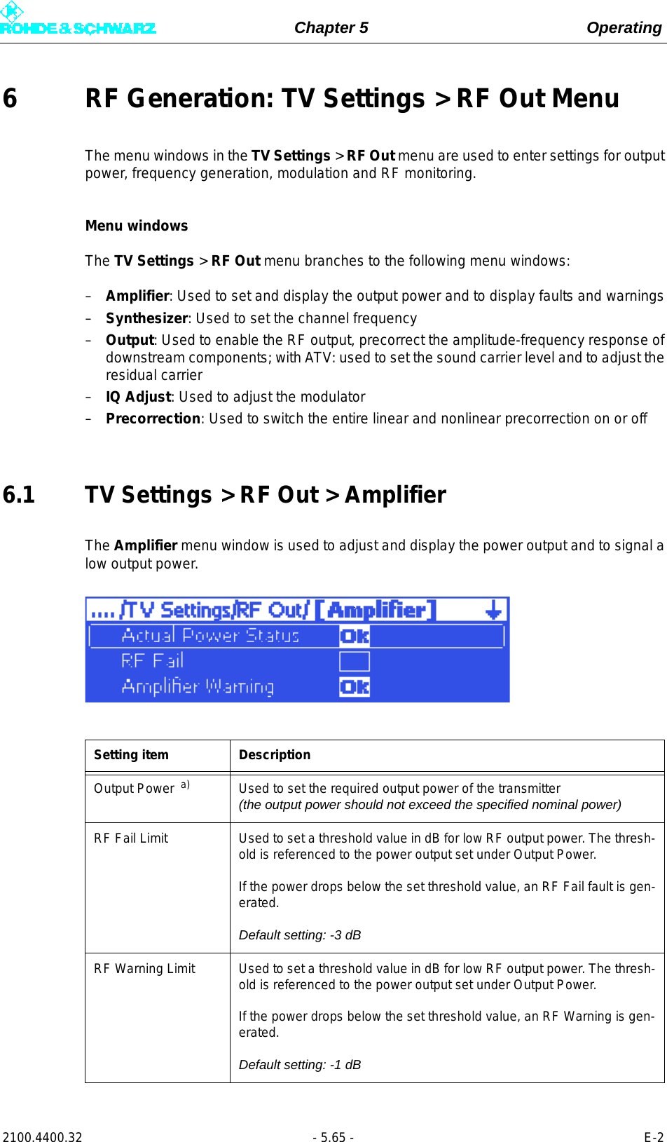 Page 183 of Rohde and Schwarz SLV8000 SLV8000 Low Power Transmitter User Manual 32 SLX8000 12 12 07 01 00