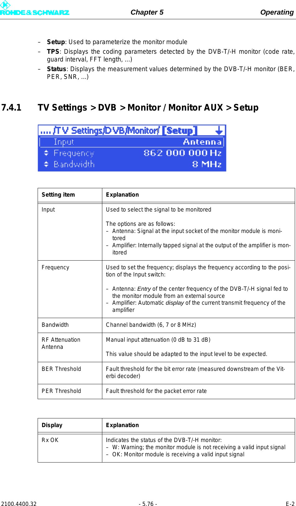 Page 194 of Rohde and Schwarz SLV8000 SLV8000 Low Power Transmitter User Manual 32 SLX8000 12 12 07 01 00