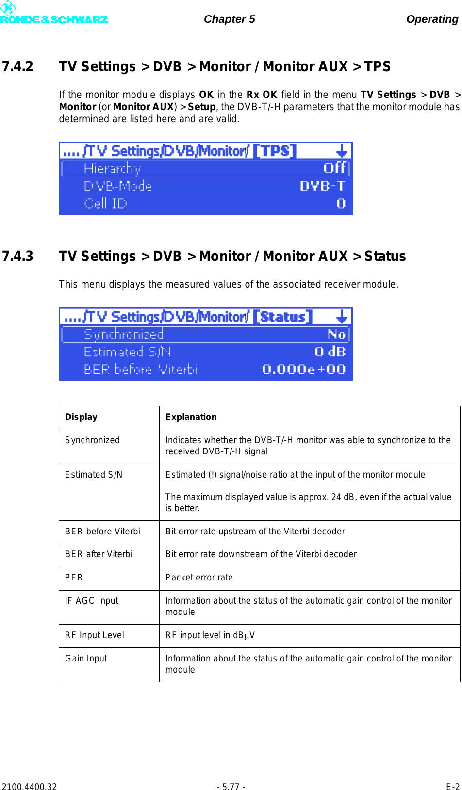 Page 195 of Rohde and Schwarz SLV8000 SLV8000 Low Power Transmitter User Manual 32 SLX8000 12 12 07 01 00