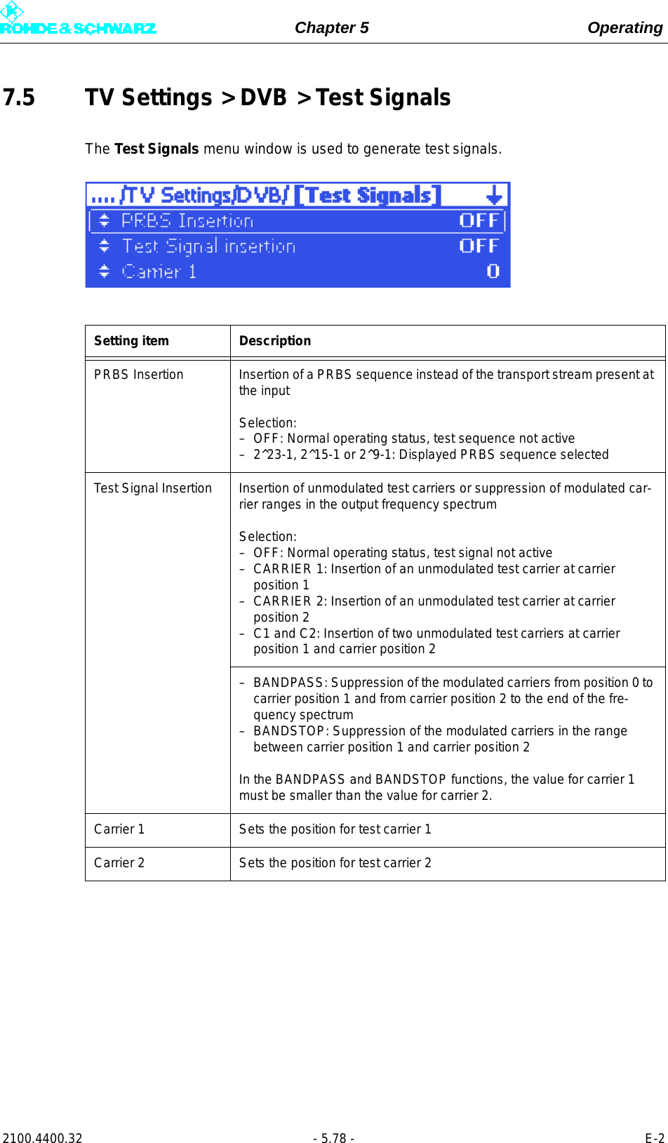 Page 196 of Rohde and Schwarz SLV8000 SLV8000 Low Power Transmitter User Manual 32 SLX8000 12 12 07 01 00