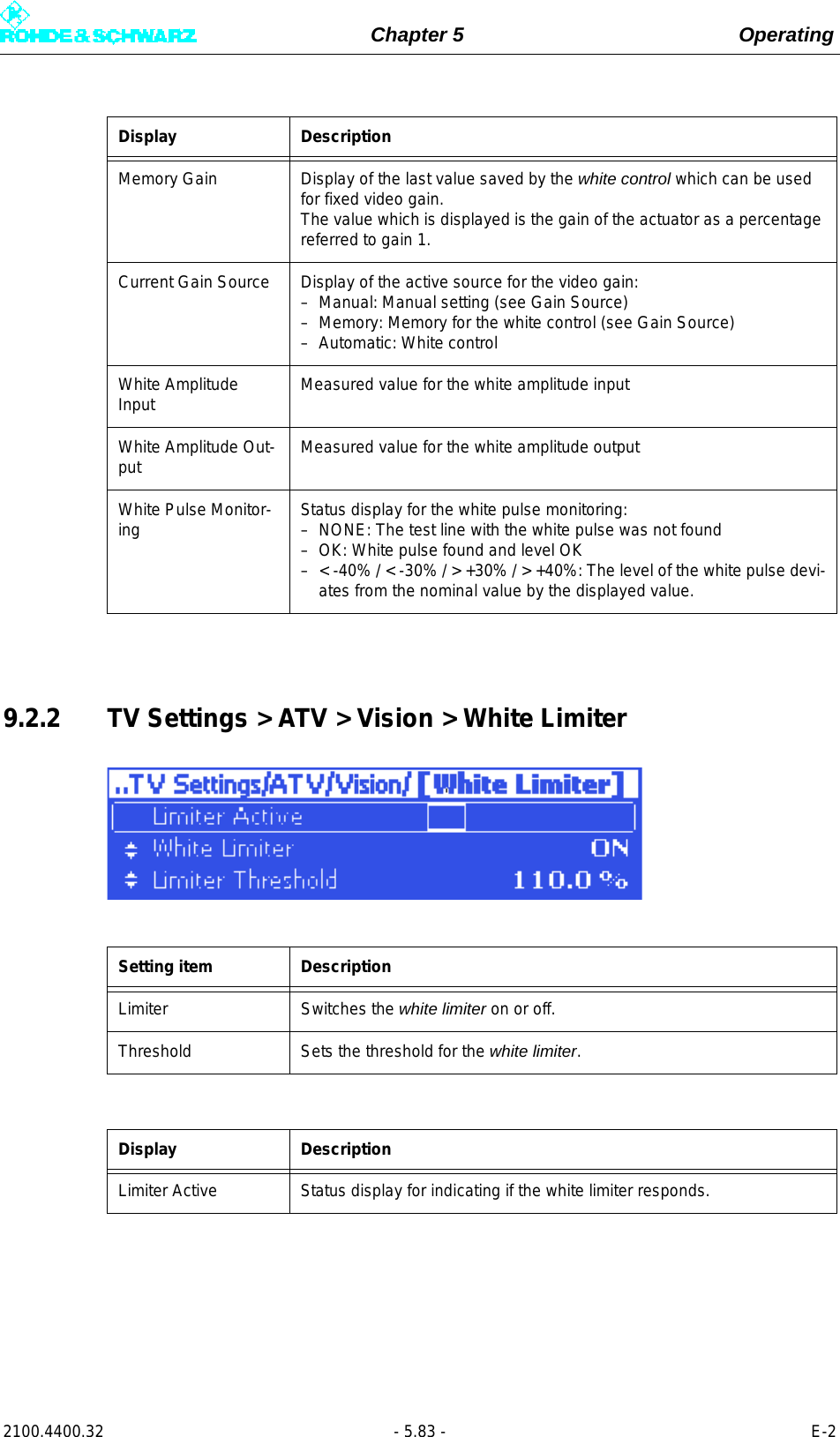 Page 201 of Rohde and Schwarz SLV8000 SLV8000 Low Power Transmitter User Manual 32 SLX8000 12 12 07 01 00